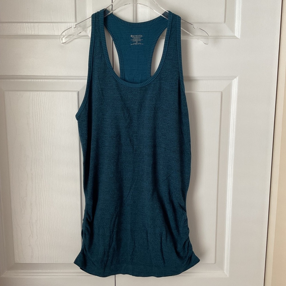 Athleta Speedlight Seamless Tank Top Heather‎ Teal Blue Women M Racerback Ruched
